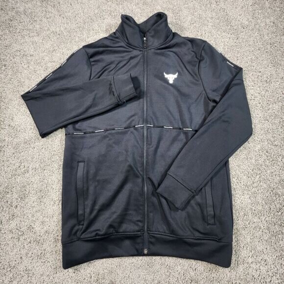 Under Armour Jacket Mens Small Project Rock Track Black Bull Gym Active Full Zip - Picture 2 of 15